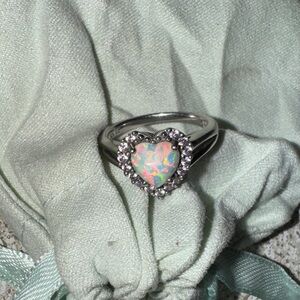 Heart-Shaped Opal Ring with 925 Silver Band